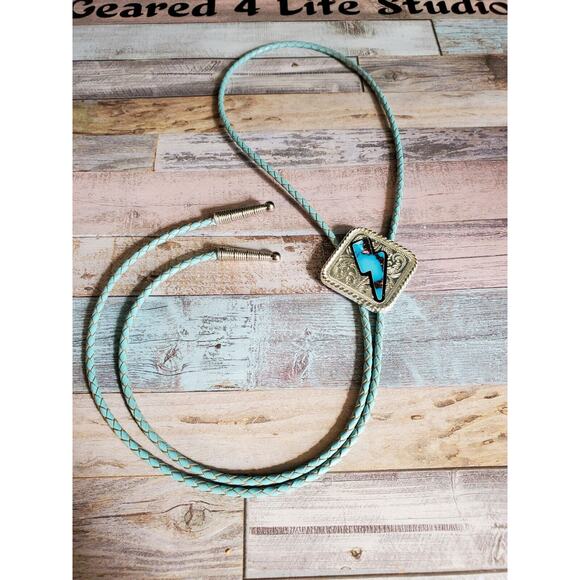 Handmade Unique wearable art Bolo Tie necklace, Bolo tie unisex Lighting Bolt - Picture 2 of 3